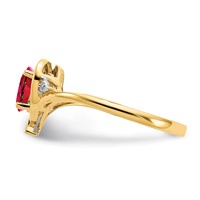 14K Yellow Gold 6x4 Oval July Ruby and Diamond Heart Ring view 4