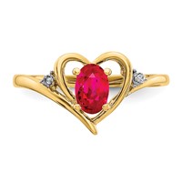 14K Yellow Gold 6x4 Oval July Ruby and Diamond Heart Ring view 5