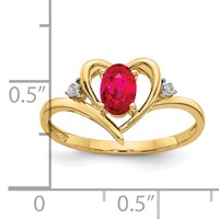 14K Yellow Gold 6x4 Oval July Ruby and Diamond Heart Ring view 3