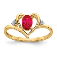 14K Yellow Gold 6x4 Oval July Ruby and Diamond Heart Ring view 1