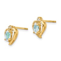 14K Yellow Gold 5x 3 Oval March Aquamarine and Diamond Heart Earrings view 2