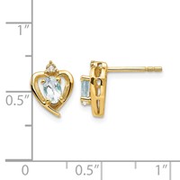 14K Yellow Gold 5x 3 Oval March Aquamarine and Diamond Heart Earrings view 4