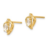 14K Yellow Gold 5x 3 Oval April White Topaz and Diamond Heart Earrings view 2