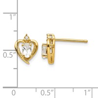 14K Yellow Gold 5x 3 Oval April White Topaz and Diamond Heart Earrings view 4