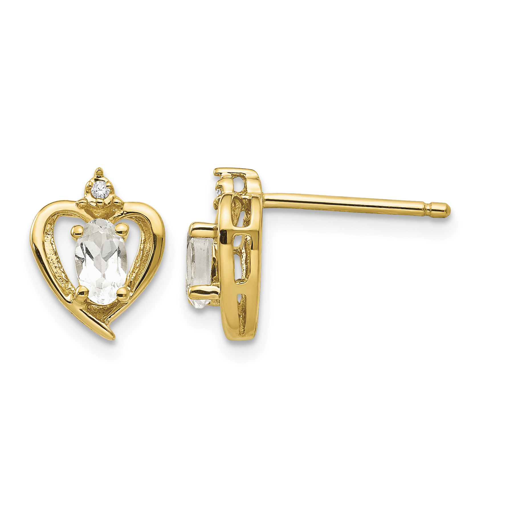 14k White Topaz and Diamond Heart Earrings (XBS488)