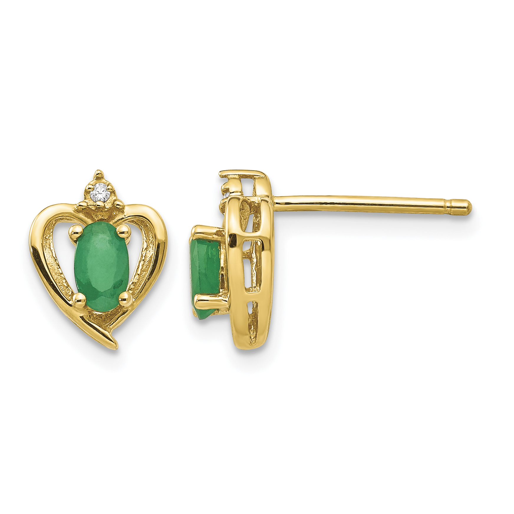 14k Emerald and Diamond Heart Earrings (XBS489)