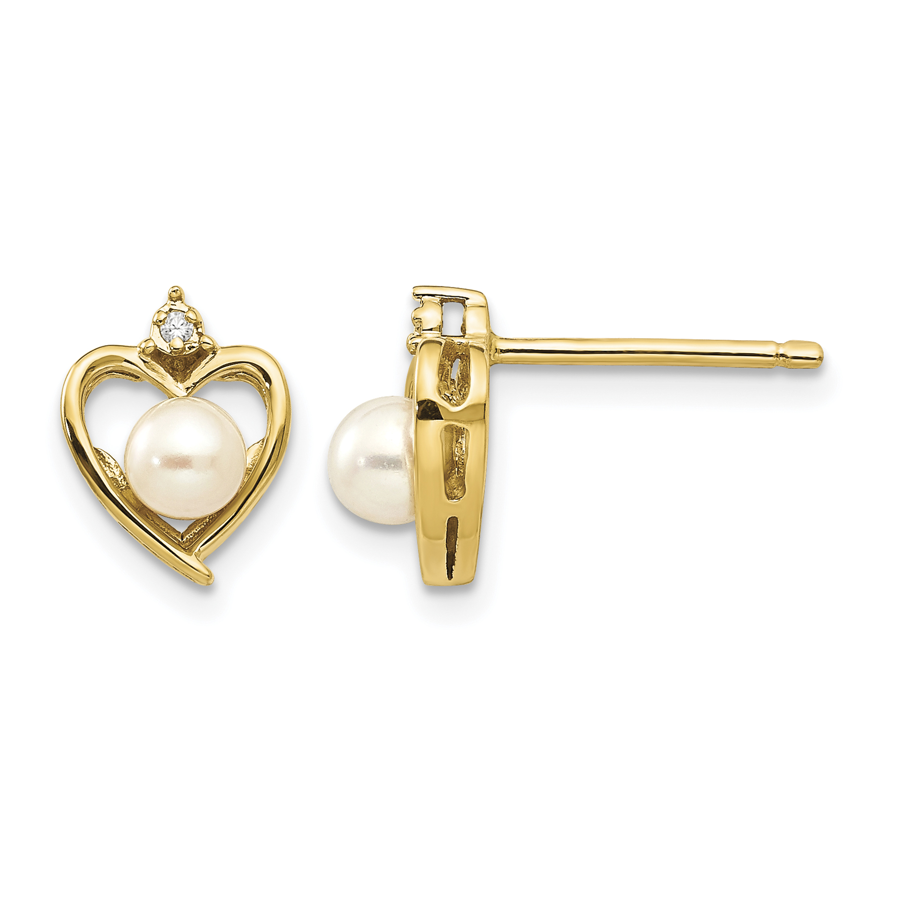 14k FW Cultured Pearl and Diamond Heart Earrings (XBS490)