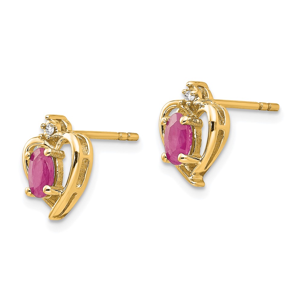 14k Ruby and Diamond Heart Earrings (XBS491)