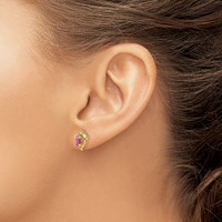 14K Yellow Gold 5x3 Oval July Ruby and Diamond Heart Earrings view 3