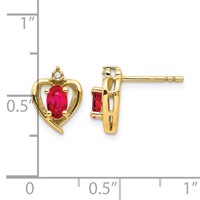 14K Yellow Gold 5x3 Oval July Ruby and Diamond Heart Earrings view 4