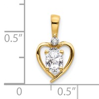 14K Yellow Gold 6x 4 Oval April White Topaz and Diamond Heart Pendant view 3
