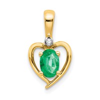 14K 6x4 Oval May Emerald and Diamond Heart Pendant view 1