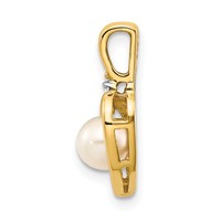 14K 5.5mm Yellow Gold June Freshwater Cultured Pearl and Diamond Heart Pendant view 2