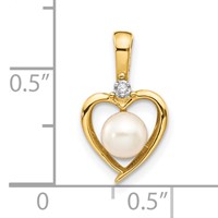 14K 5.5mm Yellow Gold June Freshwater Cultured Pearl and Diamond Heart Pendant view 3