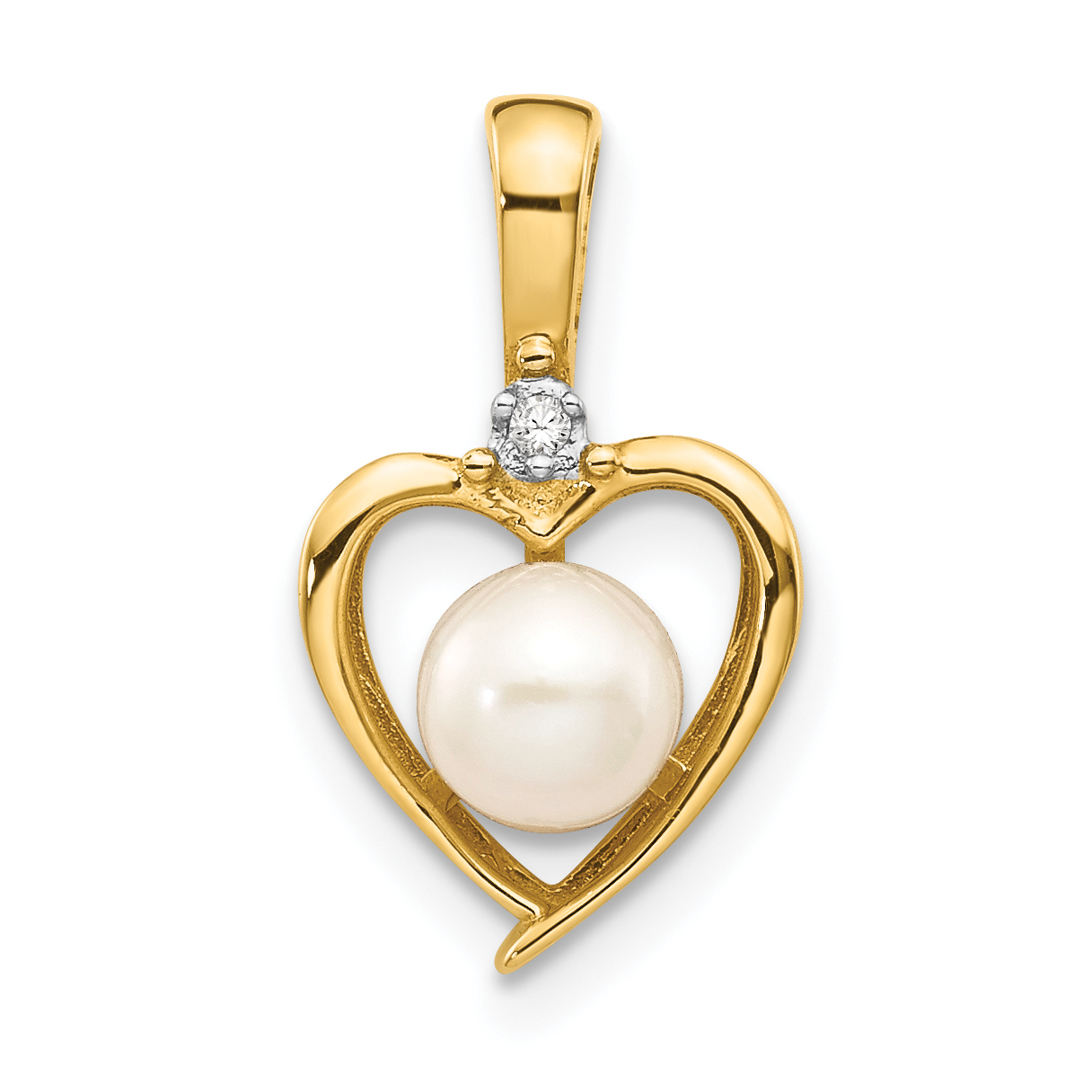 14k FW Cultured Pearl and Diamond Heart Pendant (XBS495)