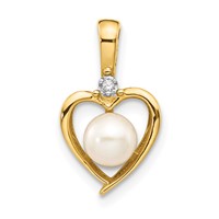 14K 5.5mm Yellow Gold June Freshwater Cultured Pearl and Diamond Heart Pendant view 1