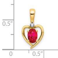 14K Yellow Gold 6x 4 Oval July Ruby and Diamond Heart Pendant view 3
