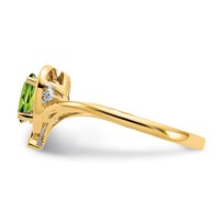 14K Yellow Gold 6x 4 Oval August Peridot and Diamond Heart Ring view 4