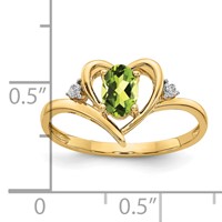 14K Yellow Gold 6x 4 Oval August Peridot and Diamond Heart Ring view 3
