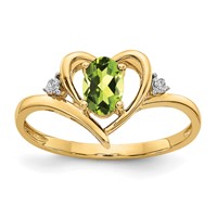 14K Yellow Gold 6x 4 Oval August Peridot and Diamond Heart Ring view 1