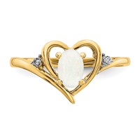 14K Yellow Gold 6x 4 Oval October Opal and Diamond Heart Ring view 5