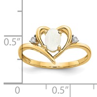 14K Yellow Gold 6x 4 Oval October Opal and Diamond Heart Ring view 3