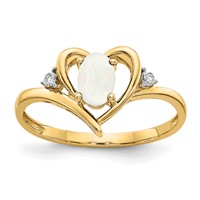 14K Yellow Gold 6x 4 Oval October Opal and Diamond Heart Ring view 1
