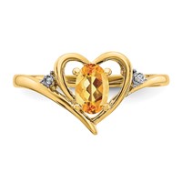 14K Yellow Gold 6x 4 Oval November Citrine and Diamond Heart Ring view 5