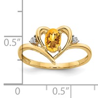 14K Yellow Gold 6x 4 Oval November Citrine and Diamond Heart Ring view 3