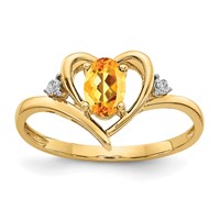 14K Yellow Gold 6x 4 Oval November Citrine and Diamond Heart Ring view 1