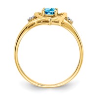 14K Yellow Gold 6x 4 Oval December Blue Topaz and Diamond Heart Ring view 2