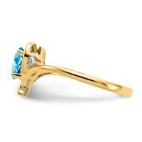 14K Yellow Gold 6x 4 Oval December Blue Topaz and Diamond Heart Ring view 4