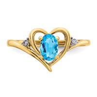 14K Yellow Gold 6x 4 Oval December Blue Topaz and Diamond Heart Ring view 5