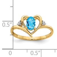 14K Yellow Gold 6x 4 Oval December Blue Topaz and Diamond Heart Ring view 3