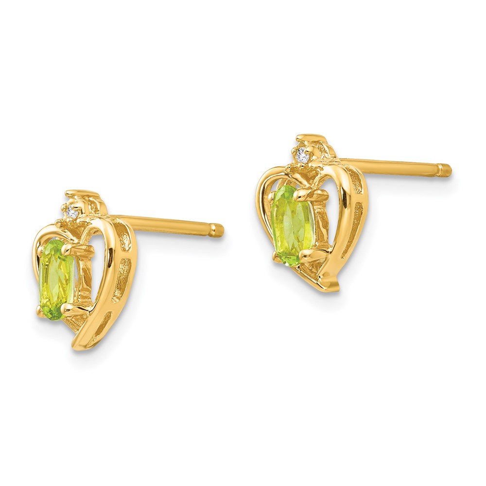 14k Peridot and Diamond Heart Earrings (XBS502)