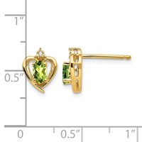 14K Yellow Gold 5x 3 Oval August Peridot and Diamond Heart Earrings view 4