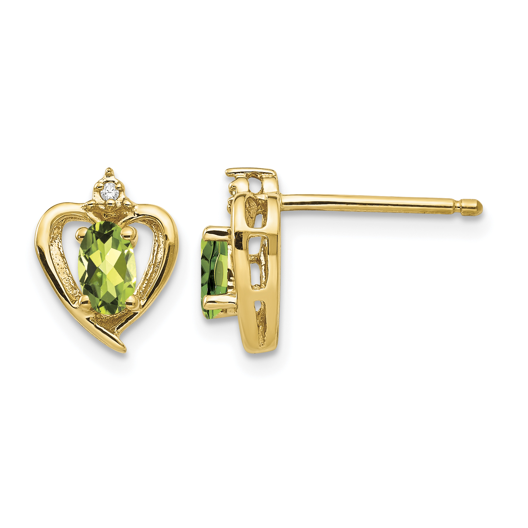 14k Peridot and Diamond Heart Earrings (XBS502)