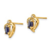 14K 5x3 Oval September Sapphire and Diamond Heart Earrings view 2