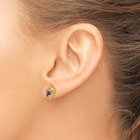14K 5x3 Oval September Sapphire and Diamond Heart Earrings view 3