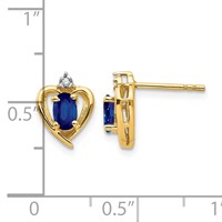 14K 5x3 Oval September Sapphire and Diamond Heart Earrings view 4