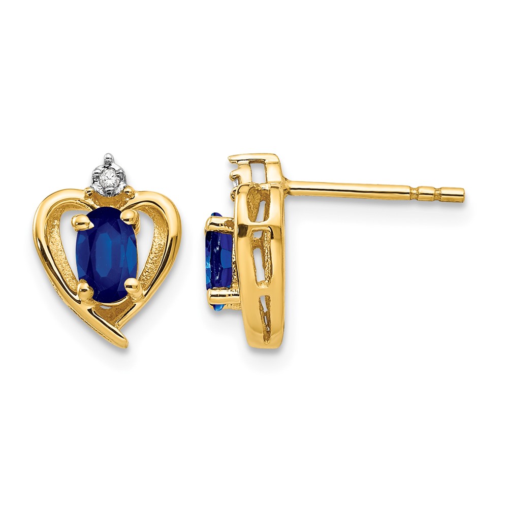 14K 5x3 Oval September Sapphire and Diamond Heart Earrings