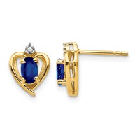 14K 5x3 Oval September Sapphire and Diamond Heart Earrings view 1