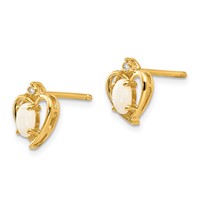 14K 5x3 Oval October Opal and Diamond Heart Earrings view 2