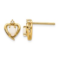 14K 5x3 Oval October Opal and Diamond Heart Earrings view 1