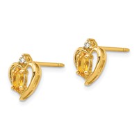 14K Yellow Gold 5x 3 Oval November Citrine and Diamond Heart Earrings view 2