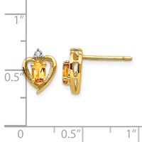 14K Yellow Gold 5x 3 Oval November Citrine and Diamond Heart Earrings view 4