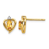 14K Yellow Gold 5x 3 Oval November Citrine and Diamond Heart Earrings view 1