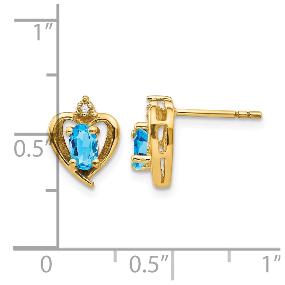 14k Blue Topaz and Diamond Heart Earrings (XBS506)