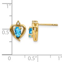 14K Yellow Gold 5x 3 Oval December Blue Topaz and Diamond Heart Earrings view 4