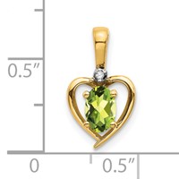 14K Yellow Gold 6x4 Oval August Peridot and Diamond Heart Pendant view 3